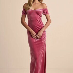 Lulu's Glorious Celebration Pink Velvet Off-the-Shoulder Maxi Dress